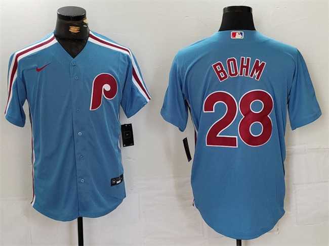 Men%27s Philadelphia Phillies #28 Alec Bohm Blue Cool Base Stitched Jersey